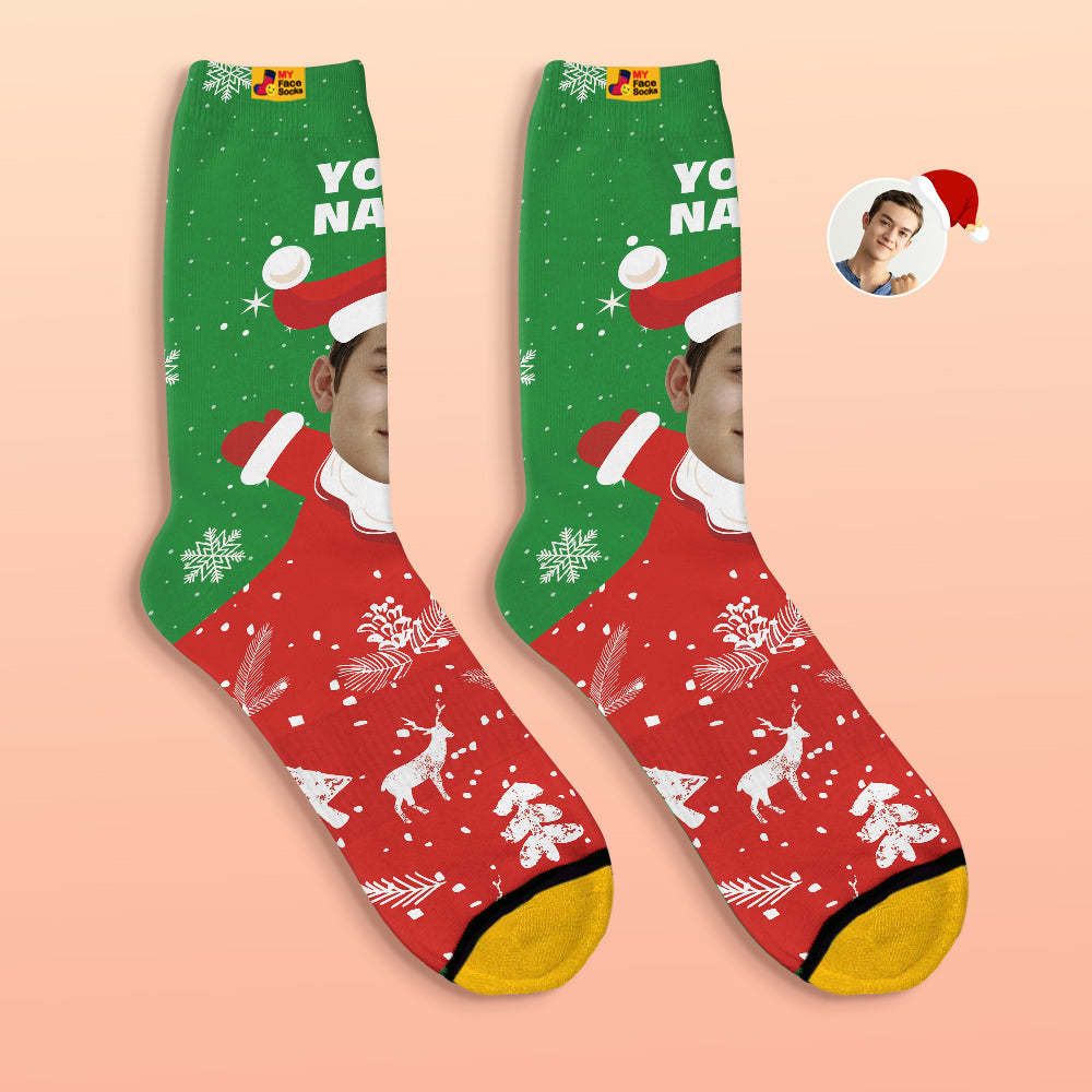 Custom 3D Digital Printed Socks Snow Santa Happy Face Socks Christmas Gift - MyFaceSocksAu