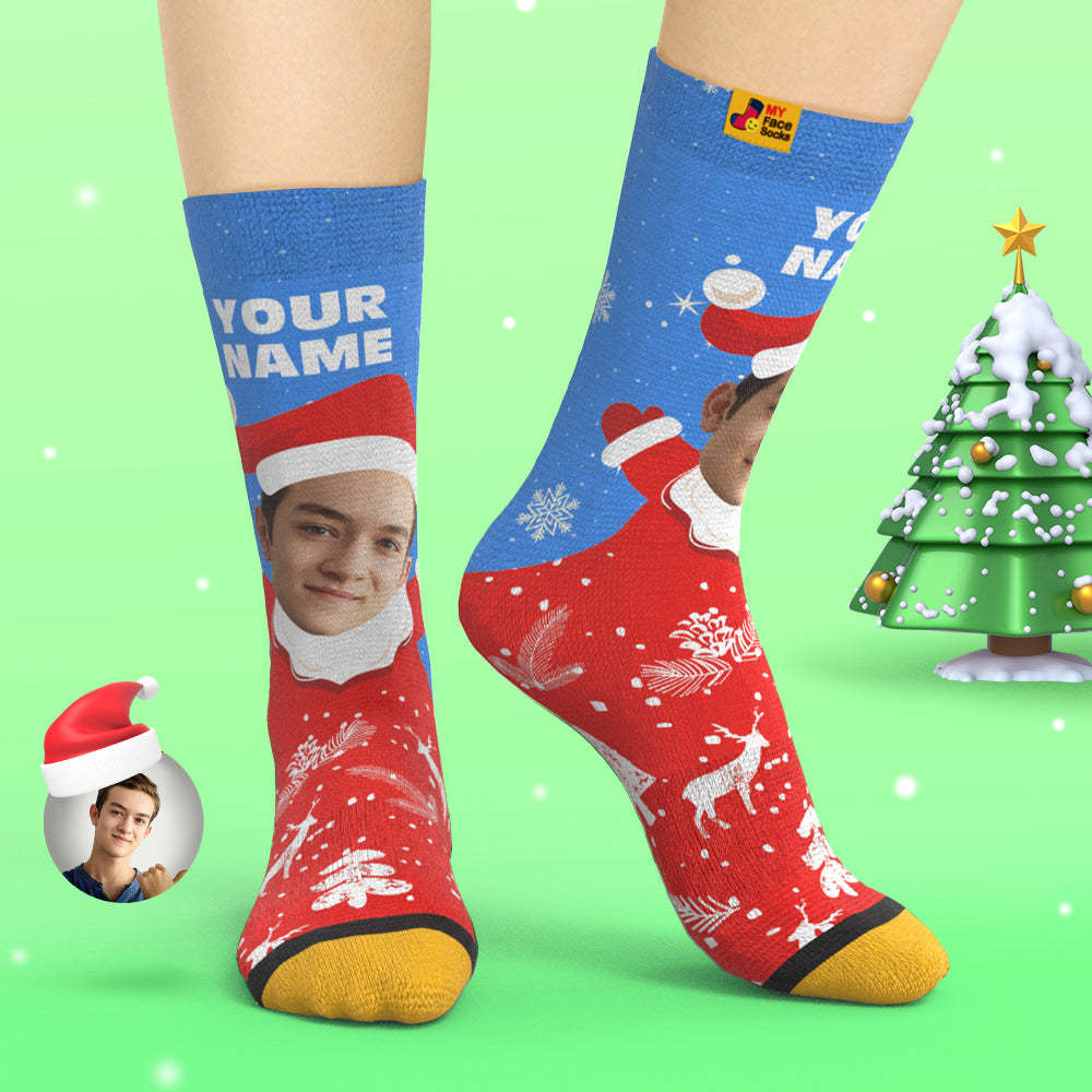 Custom 3D Digital Printed Socks Snow Santa Happy Face Socks Christmas Gift - MyFaceSocksAu