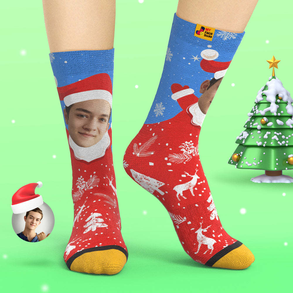 Custom 3D Digital Printed Socks Snow Santa Happy Face Socks Christmas Gift - MyFaceSocksAu