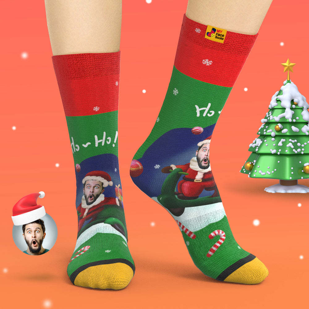 Custom 3D Digital Printed Socks Santa Claus Hats Christmas Gift Socks Ho Ho - MyFaceSocksAu