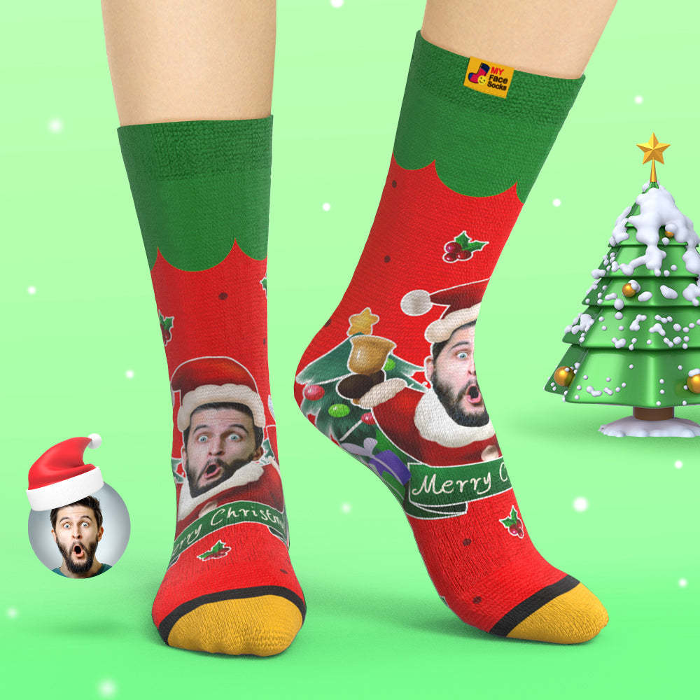 Custom 3D Digital Printed Socks Santa Claus Hats Christmas Gift Socks Christmas Bells - MyFaceSocksAu