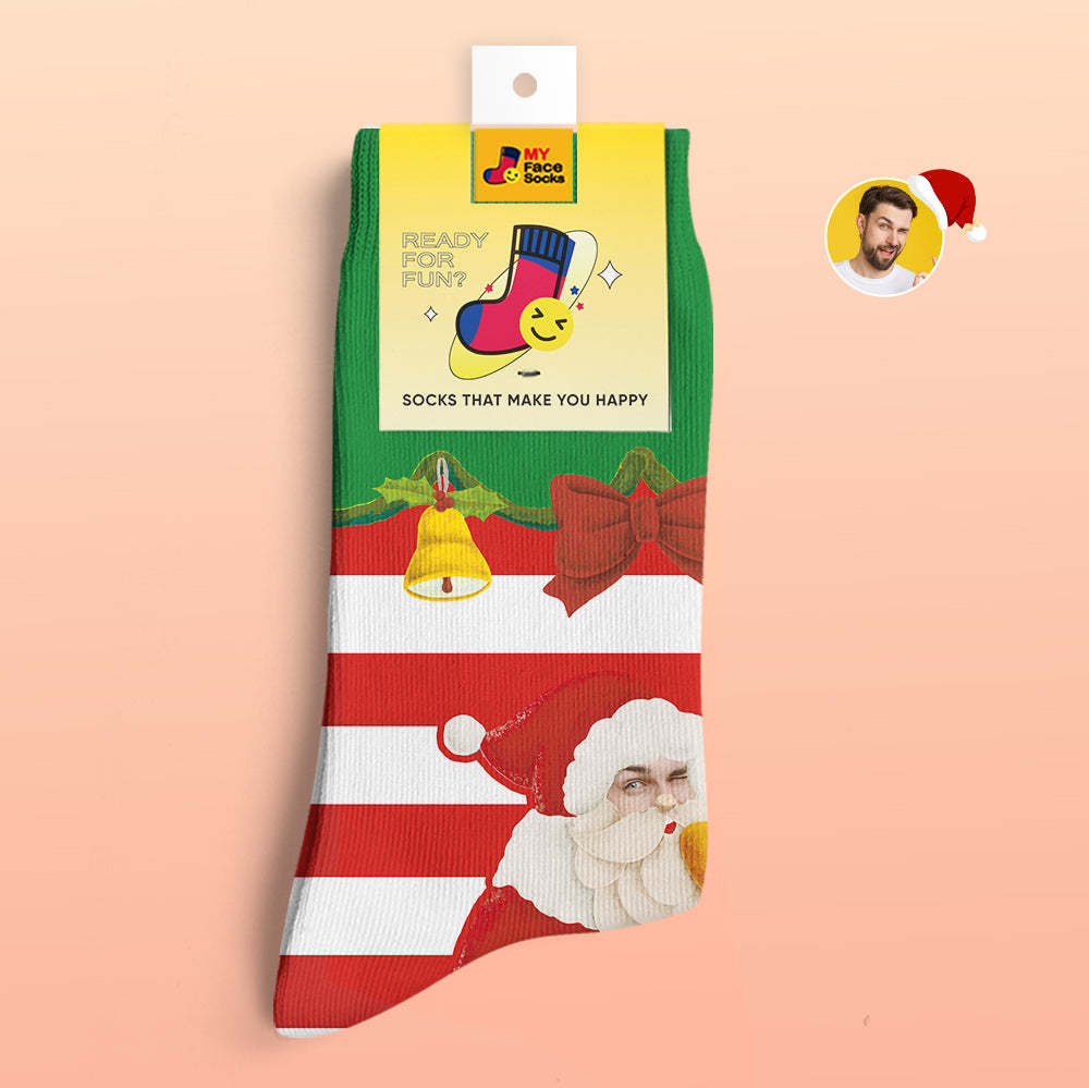Custom 3D Digital Printed Socks Santa Claus Christmas Bells Socks - MyFaceSocksAu