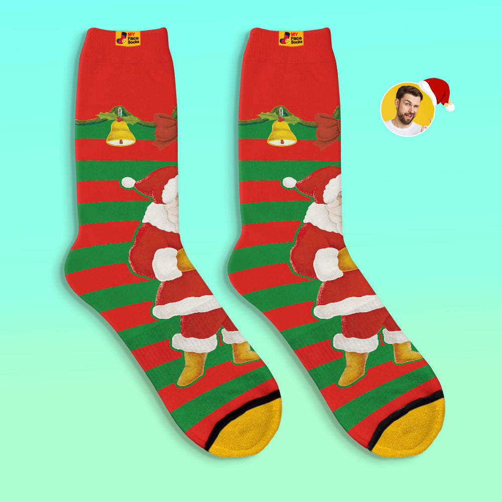 Custom 3D Digital Printed Socks Santa Claus Christmas Bells Socks - MyFaceSocksAu