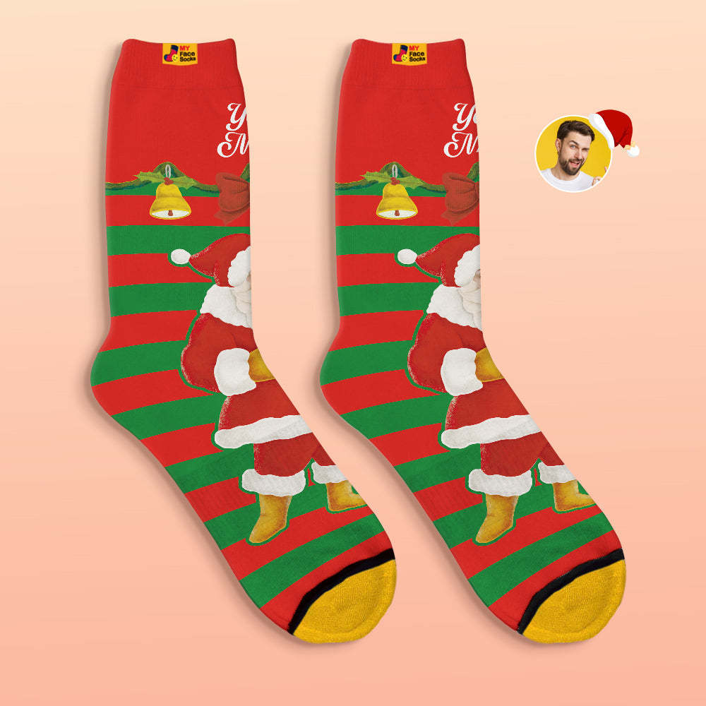 Custom 3D Digital Printed Socks Santa Claus Christmas Bells Socks - MyFaceSocksAu