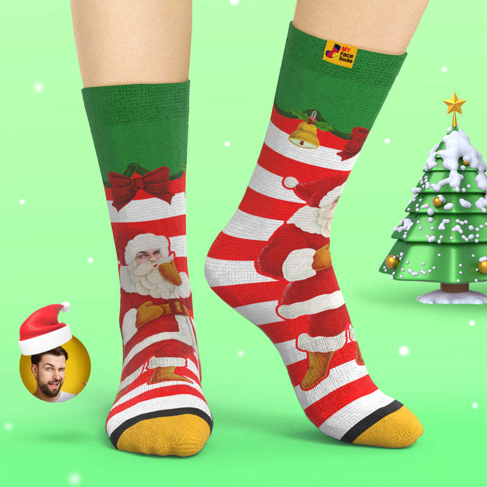 Custom 3D Digital Printed Socks Santa Claus Christmas Bells Socks - MyFaceSocksAu