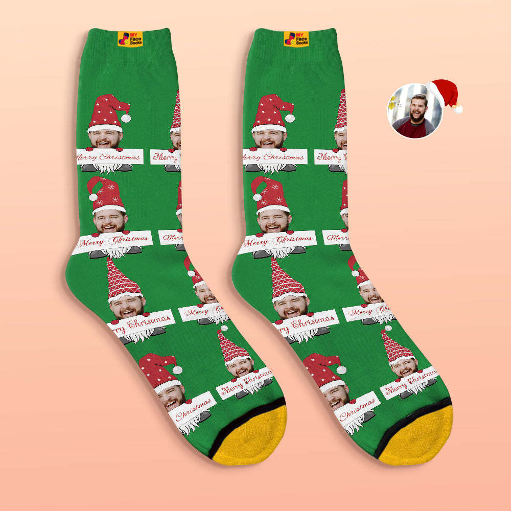 Custom 3D Digital Printed Socks Christmas Gnome Socks Merry Christmas - MyFaceSocksAu