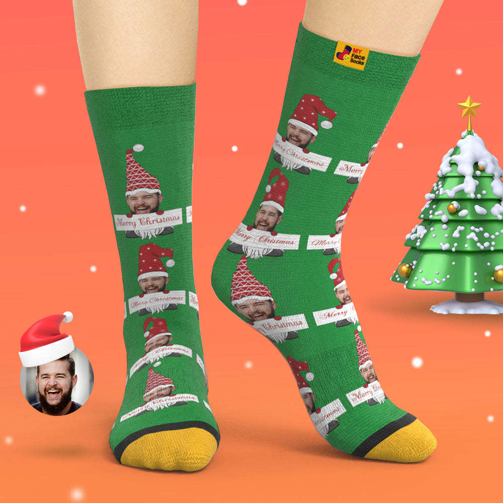 Custom 3D Digital Printed Socks Christmas Gnome Socks Merry Christmas - MyFaceSocksAu