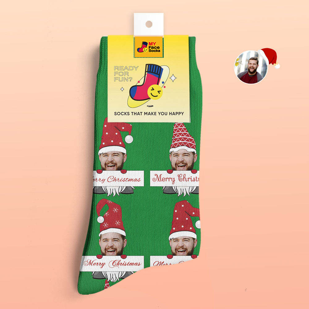 Custom 3D Digital Printed Socks Christmas Gnome Socks Merry Christmas - MyFaceSocksAu