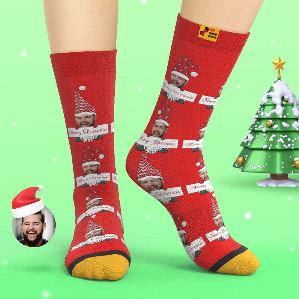 Custom 3D Digital Printed Socks Christmas Gnome Socks Merry Christmas - MyFaceSocksAu