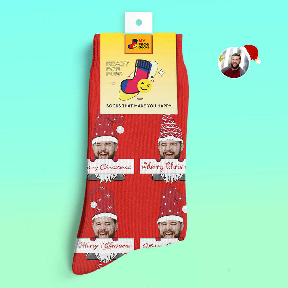 Custom 3D Digital Printed Socks Christmas Gnome Socks Merry Christmas - MyFaceSocksAu