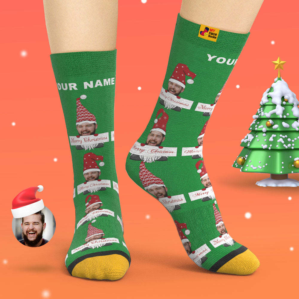 Custom 3D Digital Printed Socks Christmas Gnome Socks Merry Christmas - MyFaceSocksAu