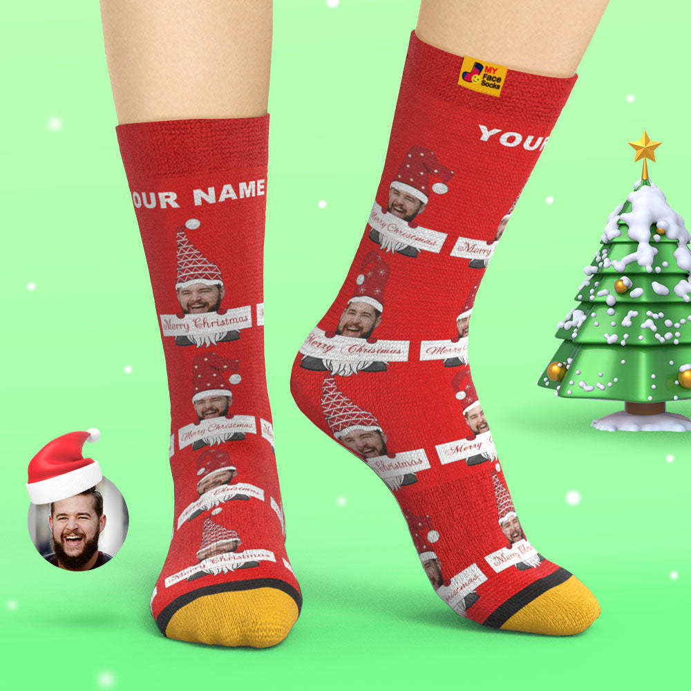 Custom 3D Digital Printed Socks Christmas Gnome Socks Merry Christmas - MyFaceSocksAu