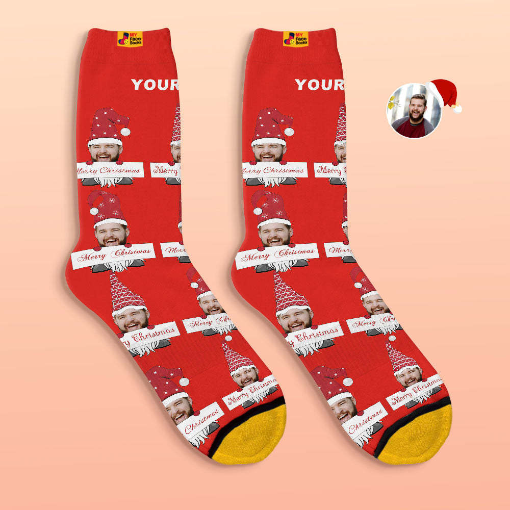 Custom 3D Digital Printed Socks Christmas Gnome Socks Merry Christmas - MyFaceSocksAu