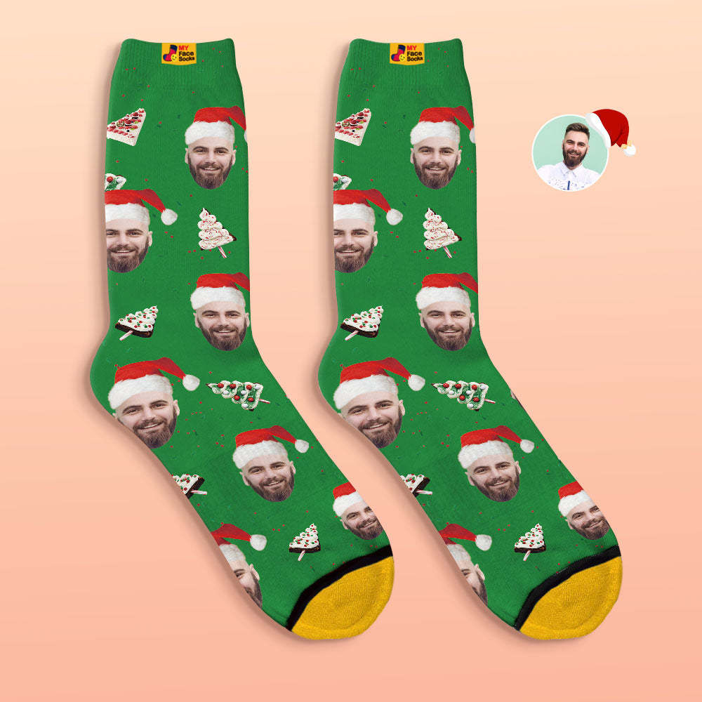 Custom 3D Digital Printed Socks Christmas Cake Socks Merry Christmas - MyFaceSocksAu