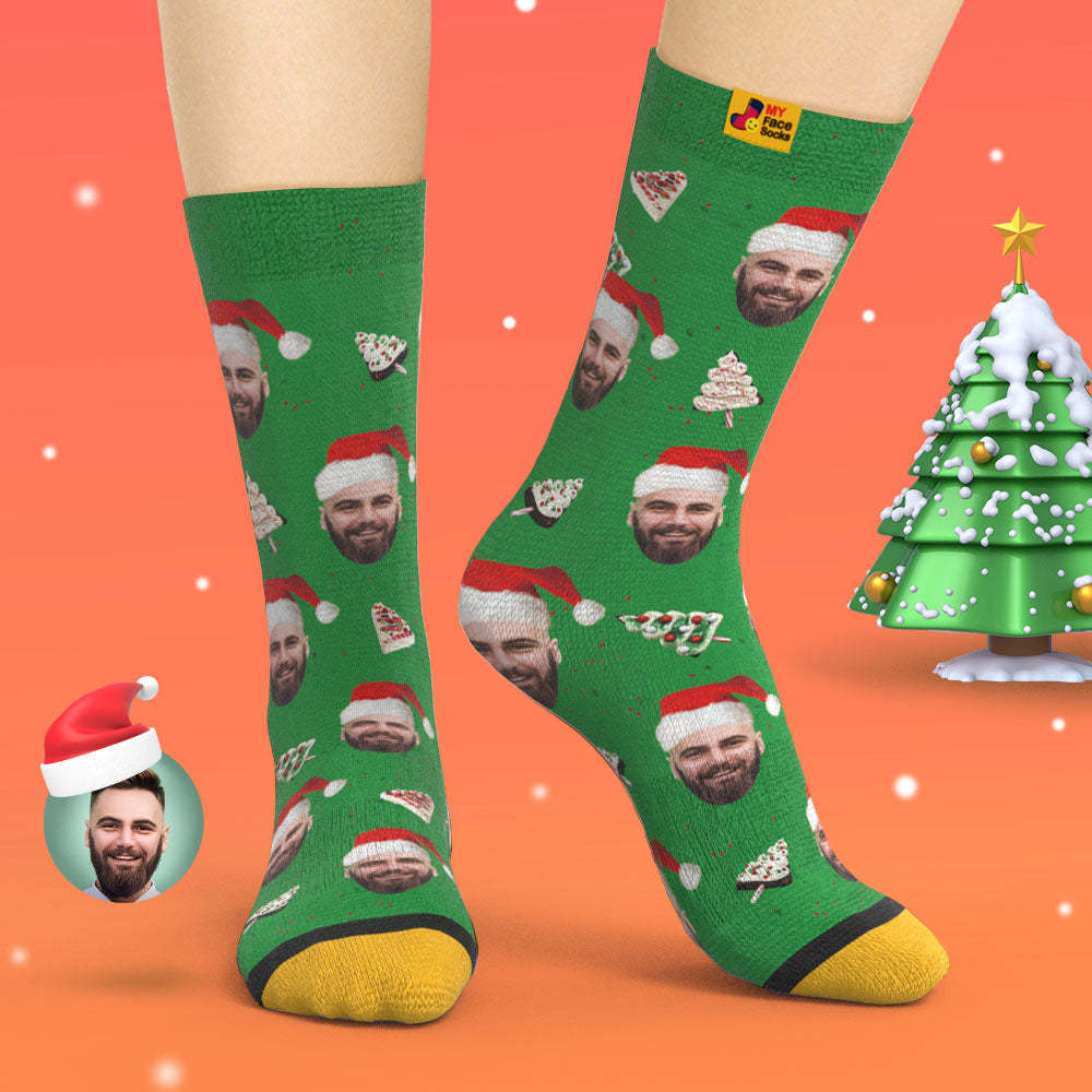 Custom 3D Digital Printed Socks Christmas Cake Socks Merry Christmas - MyFaceSocksAu