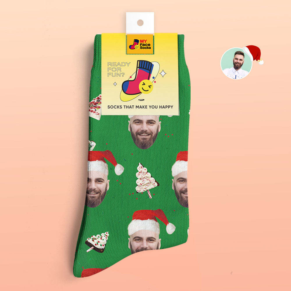 Custom 3D Digital Printed Socks Christmas Cake Socks Merry Christmas - MyFaceSocksAu