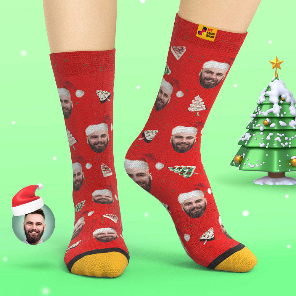 Custom 3D Digital Printed Socks Christmas Cake Socks Merry Christmas - MyFaceSocksAu