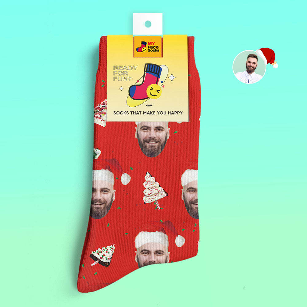 Custom 3D Digital Printed Socks Christmas Cake Socks Merry Christmas - MyFaceSocksAu