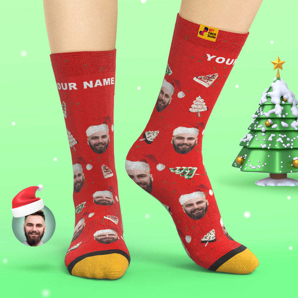 Custom 3D Digital Printed Socks Christmas Cake Socks Merry Christmas - MyFaceSocksAu