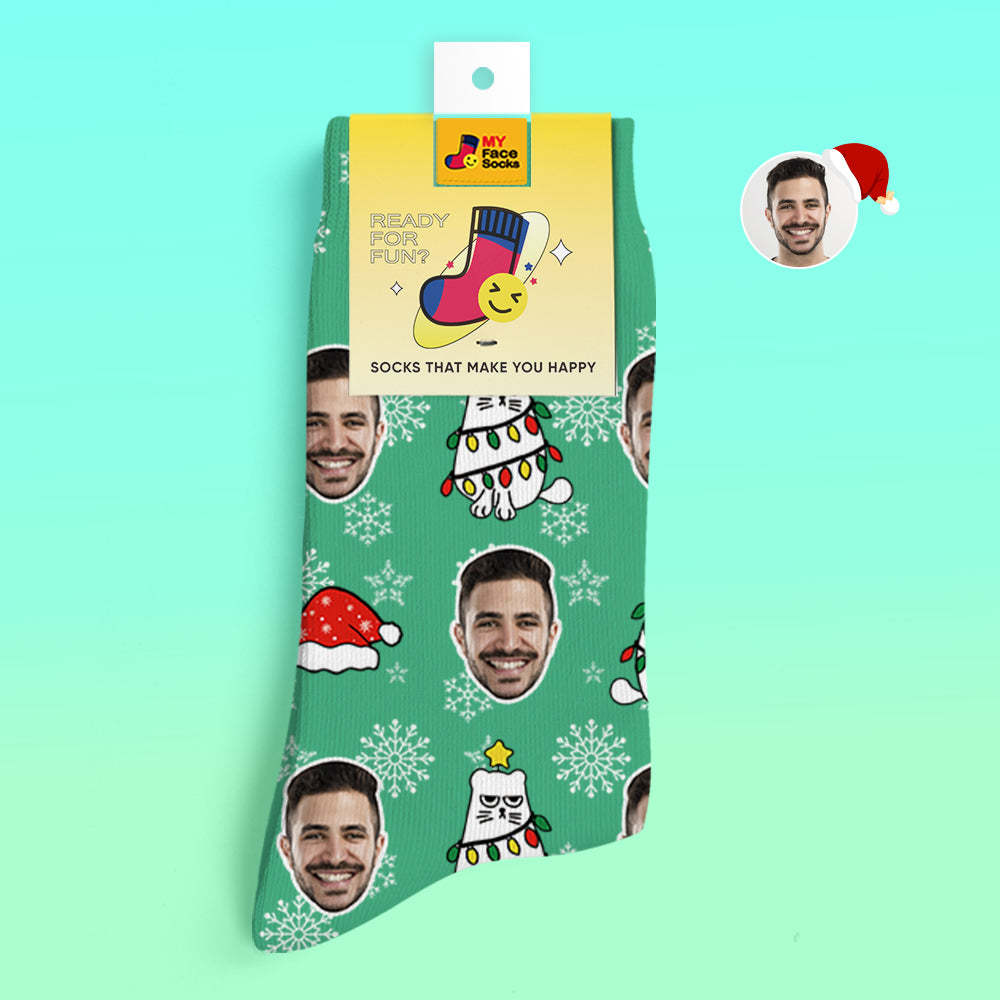 Custom 3D Digital Printed Socks Christmas Gift Socks Cute Cat - MyFaceSocksAu