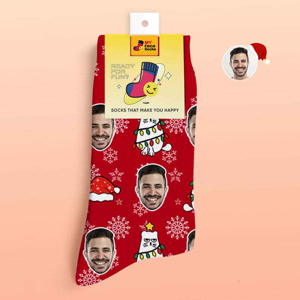 Custom 3D Digital Printed Socks Christmas Gift Socks Cute Cat - MyFaceSocksAu