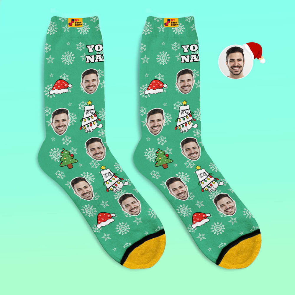 Custom 3D Digital Printed Socks Christmas Gift Socks Cute Cat - MyFaceSocksAu