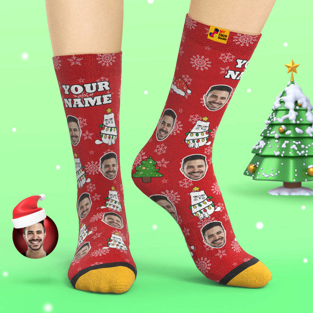 Custom 3D Digital Printed Socks Christmas Gift Socks Cute Cat - MyFaceSocksAu
