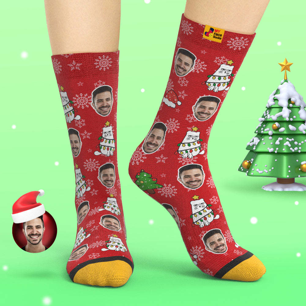 Custom 3D Digital Printed Socks Christmas Gift Socks Cute Cat - MyFaceSocksAu