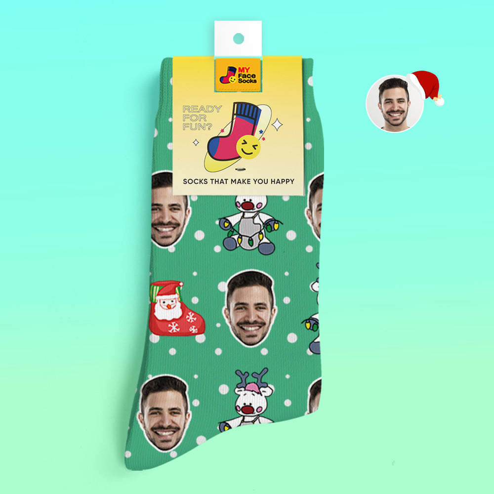 Custom 3D Digital Printed Socks Christmas Gift Socks Cute Reindeer - MyFaceSocksAu