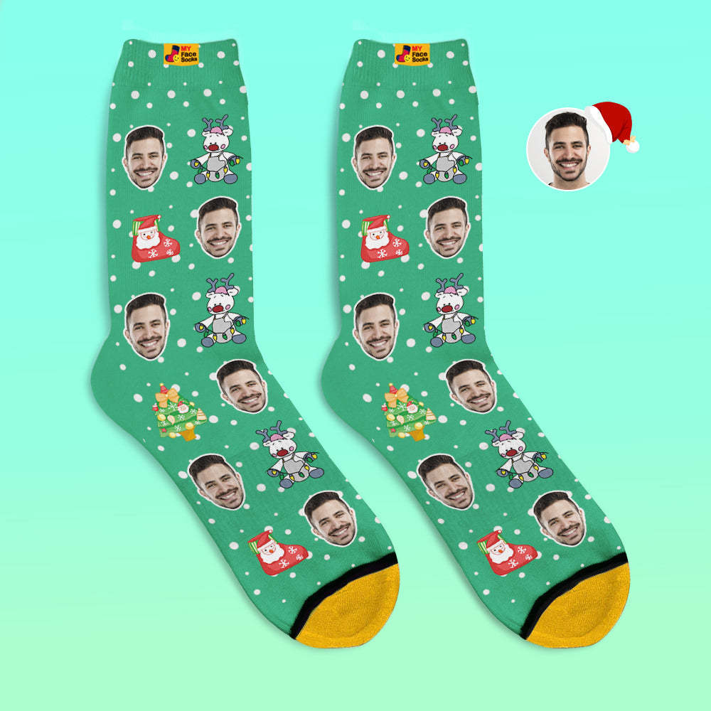 Custom 3D Digital Printed Socks Christmas Gift Socks Cute Reindeer - MyFaceSocksAu