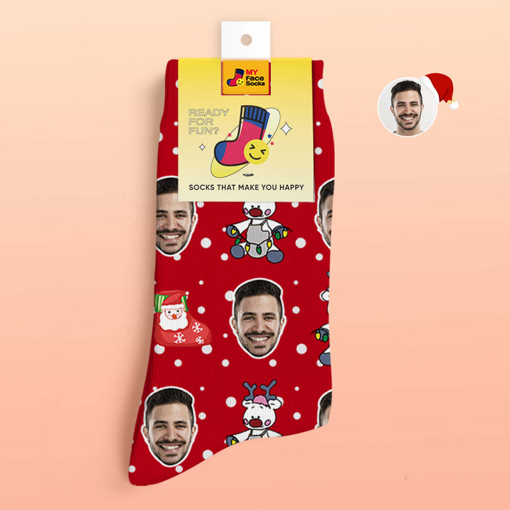 Custom 3D Digital Printed Socks Christmas Gift Socks Cute Reindeer - MyFaceSocksAu