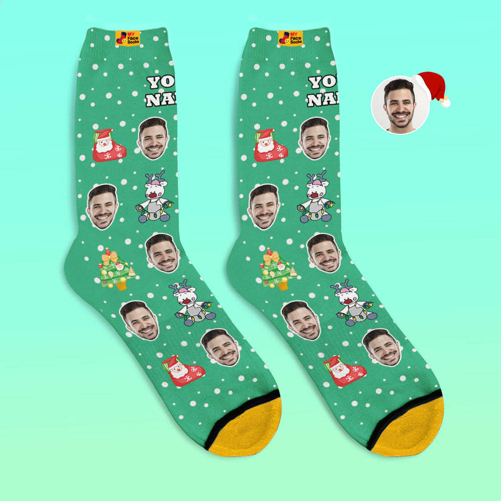 Custom 3D Digital Printed Socks Christmas Gift Socks Cute Reindeer - MyFaceSocksAu