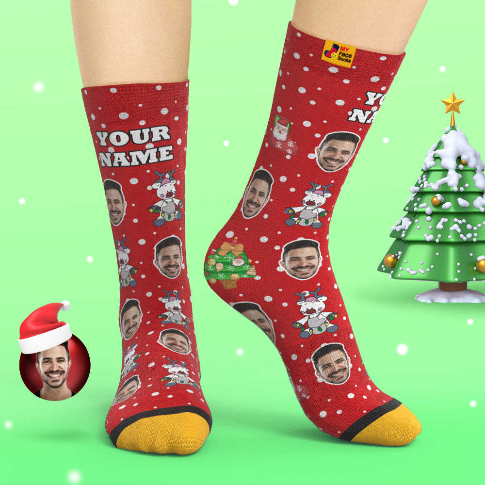 Custom 3D Digital Printed Socks Christmas Gift Socks Cute Reindeer - MyFaceSocksAu
