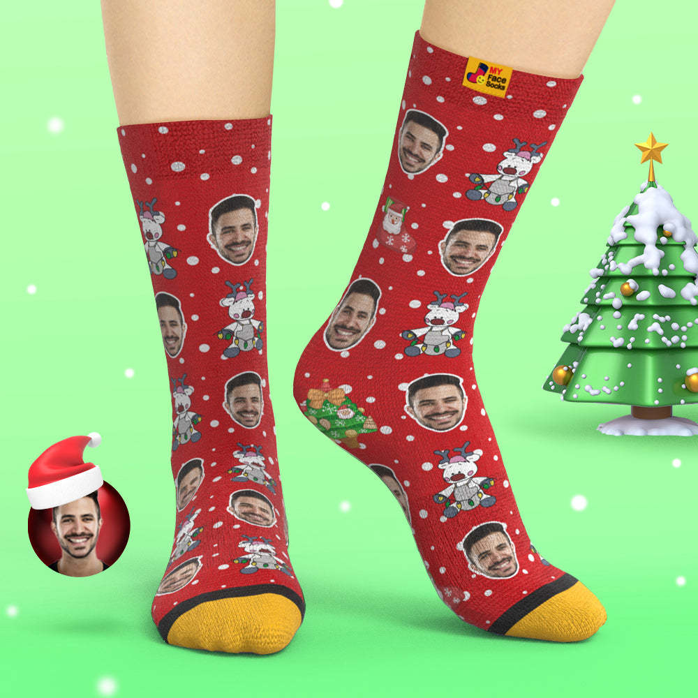 Custom 3D Digital Printed Socks Christmas Gift Socks Cute Reindeer - MyFaceSocksAu