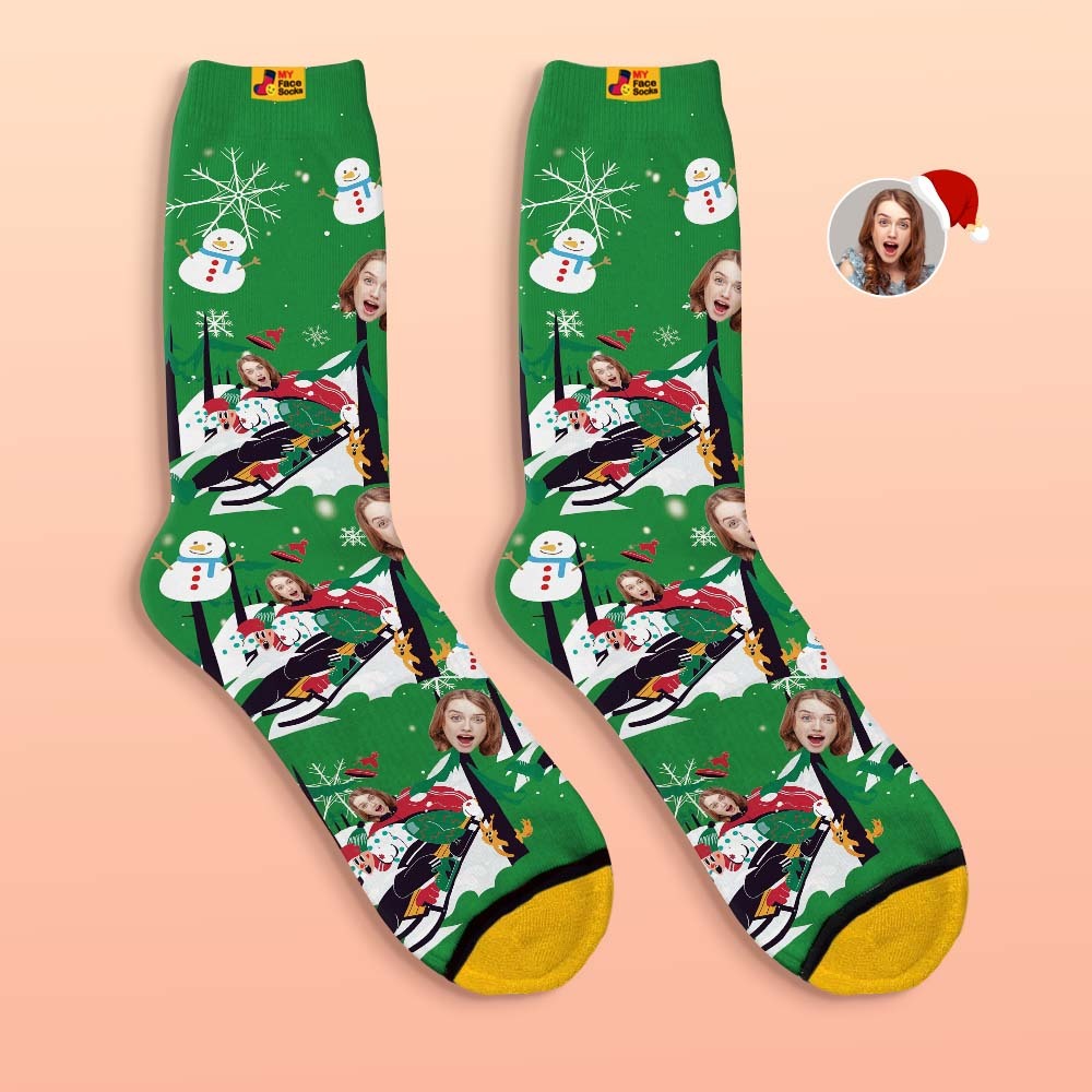 Custom 3D Digital Printed Socks Christmas Gift Socks Sledding Together - MyFaceSocksAu