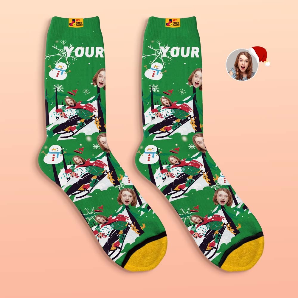 Custom 3D Digital Printed Socks Christmas Gift Socks Sledding Together - MyFaceSocksAu