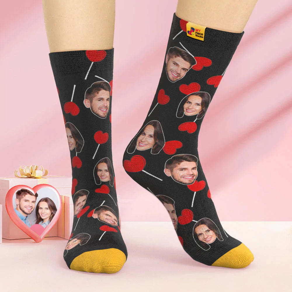 Custom 3D Digital Printed Socks Valentine's Day Gift Heart Lollipops Face Socks - MyFaceSocksAu