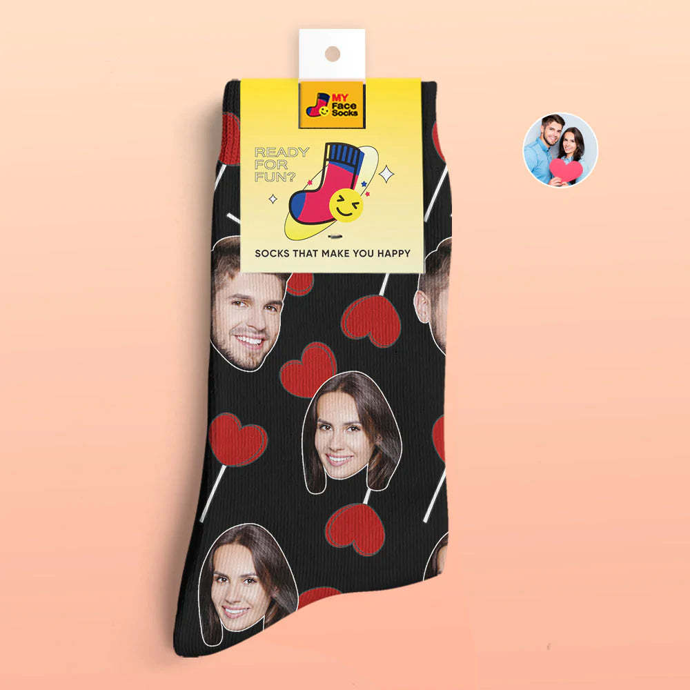 Custom 3D Digital Printed Socks Valentine's Day Gift Heart Lollipops Face Socks - MyFaceSocksAu