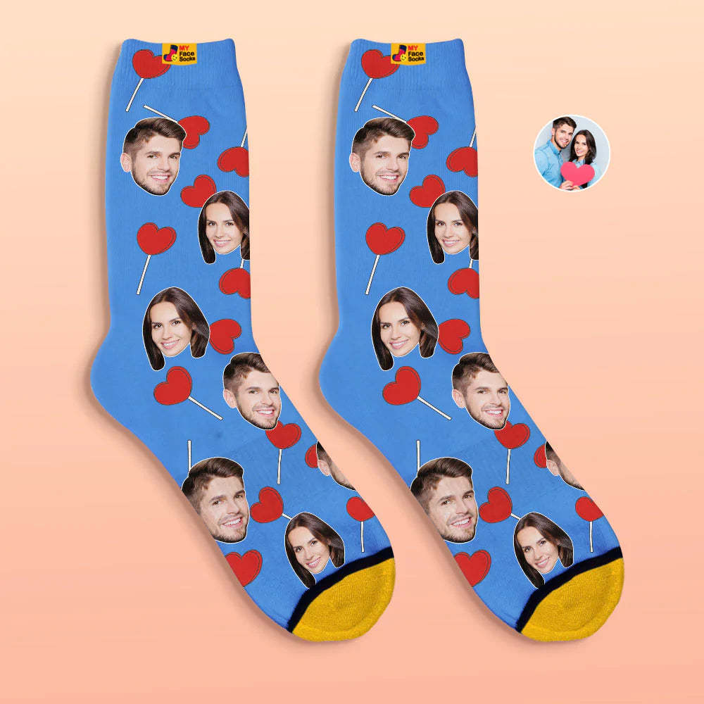 Custom 3D Digital Printed Socks Valentine's Day Gift Heart Lollipops Face Socks - MyFaceSocksAu