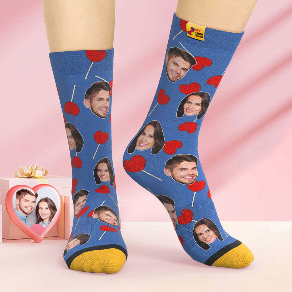 Custom 3D Digital Printed Socks Valentine's Day Gift Heart Lollipops Face Socks - MyFaceSocksAu