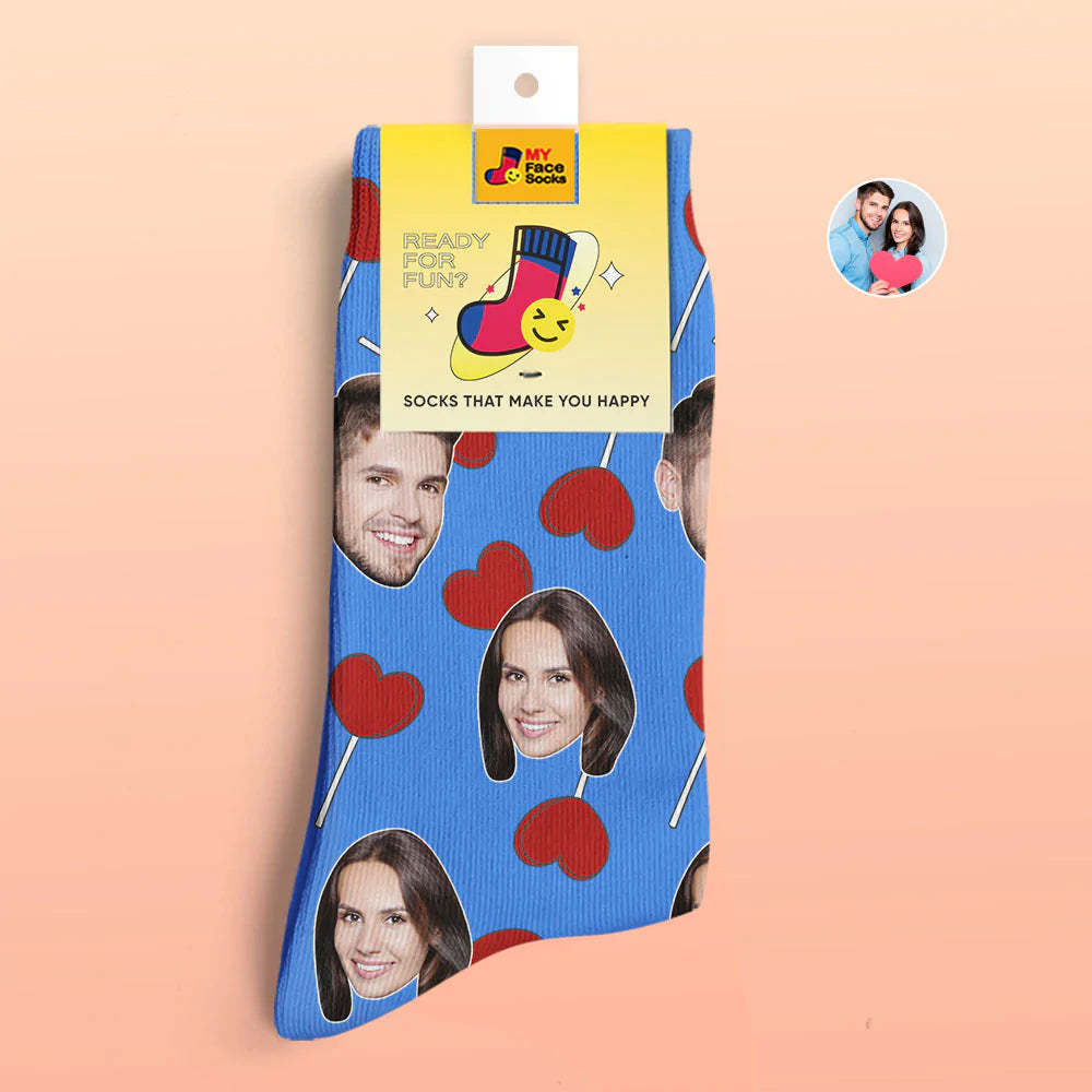 Custom 3D Digital Printed Socks Valentine's Day Gift Heart Lollipops Face Socks - MyFaceSocksAu