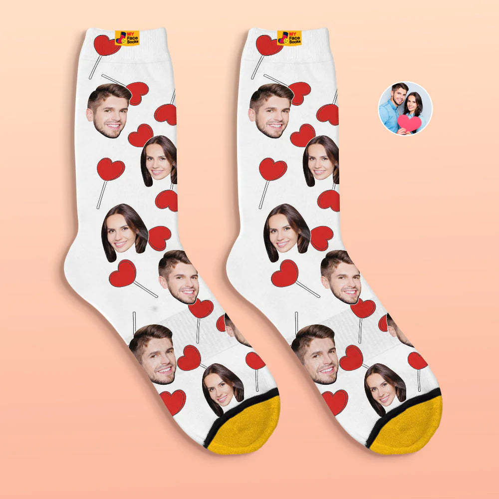 Custom 3D Digital Printed Socks Valentine's Day Gift Heart Lollipops Face Socks - MyFaceSocksAu