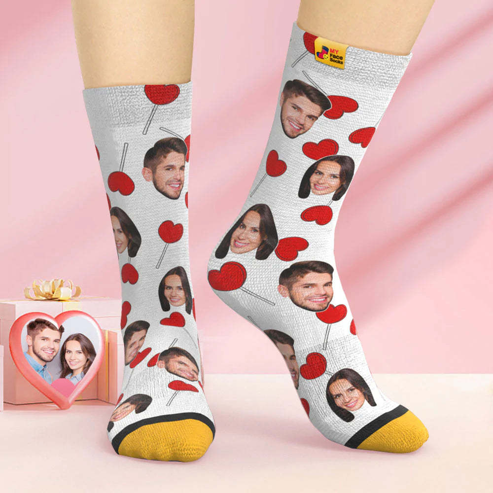 Custom 3D Digital Printed Socks Valentine's Day Gift Heart Lollipops Face Socks - MyFaceSocksAu