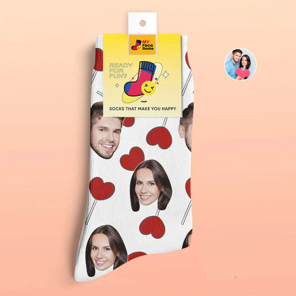 Custom 3D Digital Printed Socks Valentine's Day Gift Heart Lollipops Face Socks - MyFaceSocksAu