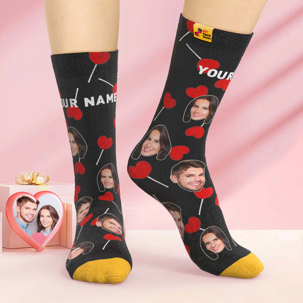 Custom 3D Digital Printed Socks Valentine's Day Gift Heart Lollipops Face Socks - MyFaceSocksAu