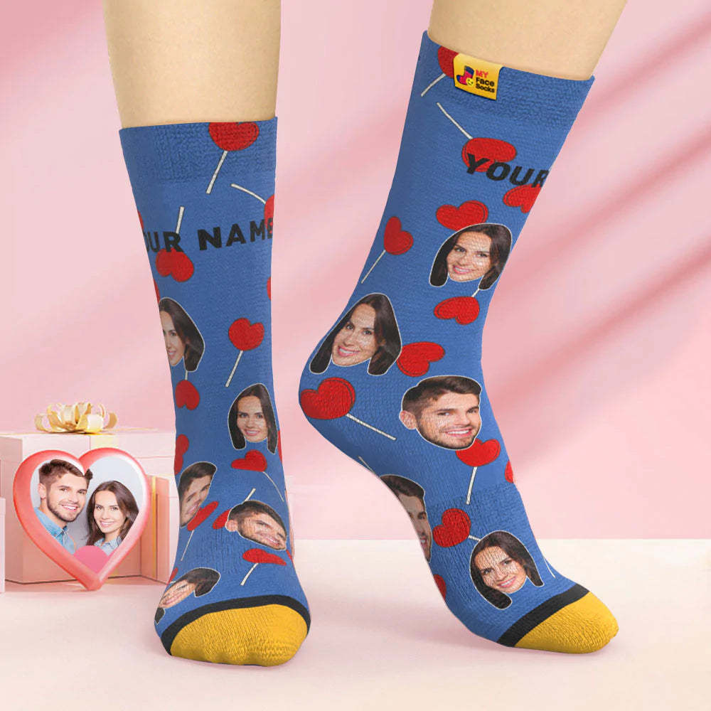 Custom 3D Digital Printed Socks Valentine's Day Gift Heart Lollipops Face Socks - MyFaceSocksAu