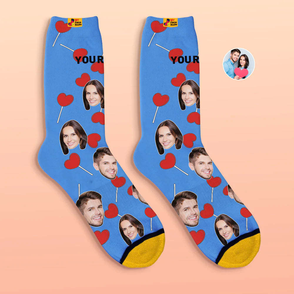 Custom 3D Digital Printed Socks Valentine's Day Gift Heart Lollipops Face Socks - MyFaceSocksAu