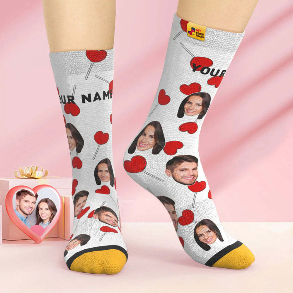 Custom 3D Digital Printed Socks Valentine's Day Gift Heart Lollipops Face Socks - MyFaceSocksAu