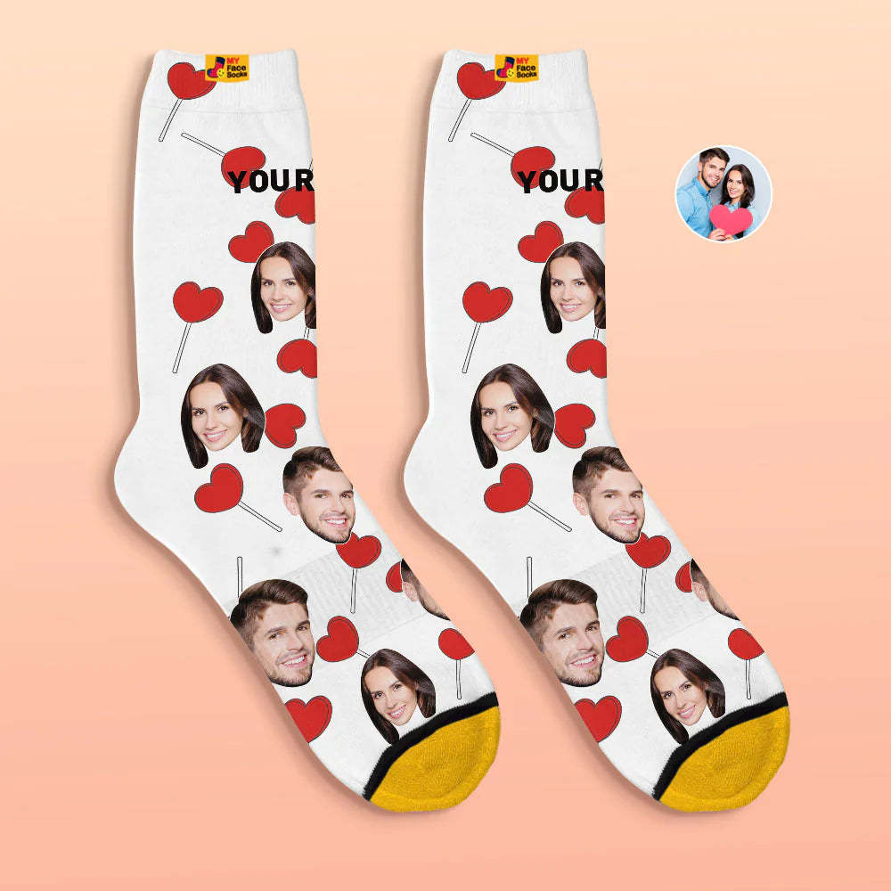 Custom 3D Digital Printed Socks Valentine's Day Gift Heart Lollipops Face Socks - MyFaceSocksAu