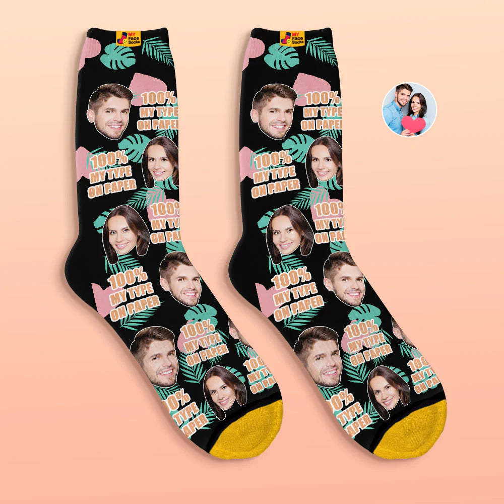Custom 3D Digital Printed Socks Valentine's Day Gift 100 MY TYPE ON PAPER Face Socks-MyFaceSocksAu